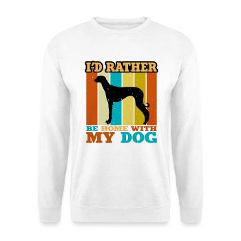 Alte kroatische Windhund Hund Silhouette Retro Sonne - Unisex Pullover - Weiß - Vorne - Alina (178cm) & Michal (187cm)