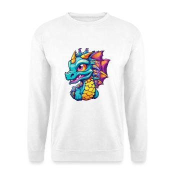 Drache Buntes Aquarell Cartoon Kawaii Tier - Unisex Pullover - Weiß - Vorne - Alina (178cm) & Michal (187cm)