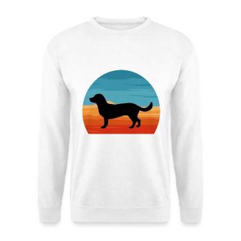 Alpine Dachsbracke Hundesilhouette Retro Sonnenuntergang - Unisex Pullover - Weiß - Vorne - Alina (178cm) & Michal (187cm)
