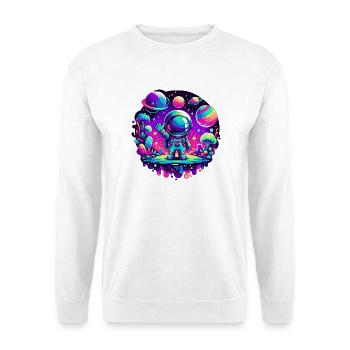 Kleiner Astronaut Pink – Magenta-Dschungel - Unisex Pullover - Weiß - Vorne - Alina (178cm) & Michal (187cm)