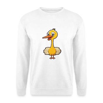 Kranich-Karikatur-Kawaii-Aquarell-Illustration - Unisex Pullover - Weiß - Vorne - Alina (178cm) & Michal (187cm)
