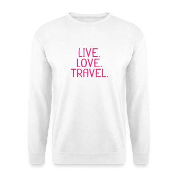 Live Love Travel Design Reisen Reise - Unisex Pullover - Weiß - Vorne - Alina (178cm) & Michal (187cm)