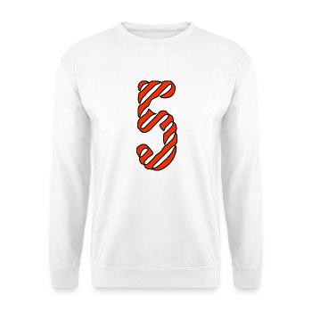 5. 5 JAHRE. 5-JÄHRIGES JUBILÄUM. 5-JÄHRIGES JUBILÄUM. 5. - Unisex Pullover - Weiß - Vorne - Alina (178cm) & Michal (187cm)