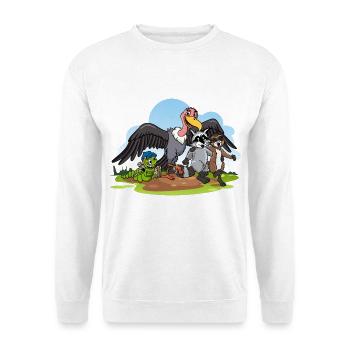 Comic Tierfreunde - Geier mit Waschbär Clique - Unisex Pullover - Weiß - Vorne - Alina (178cm) & Michal (187cm)