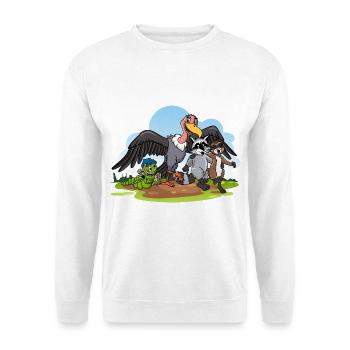 Comic Tierfreunde - Geier mit Waschbär Clique - Unisex Pullover - Weiß - Vorne - Alina (178cm) & Michal (187cm)