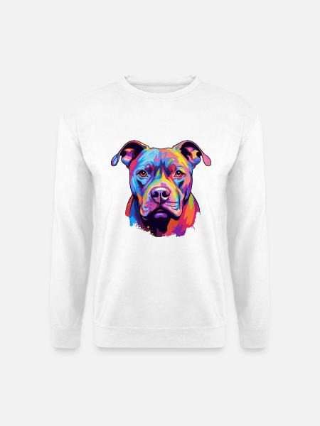 Pitbull Hund Rasse Aquarell Karikatur Kawaii Colorf - Unisex Pullover - Weiß