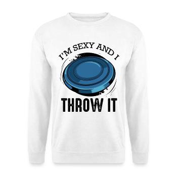 Discgolf Spruch Lustig Wortspiel Frisbee Geschenk - Unisex Pullover - Weiß - Vorne - Alina (178cm) & Michal (187cm)