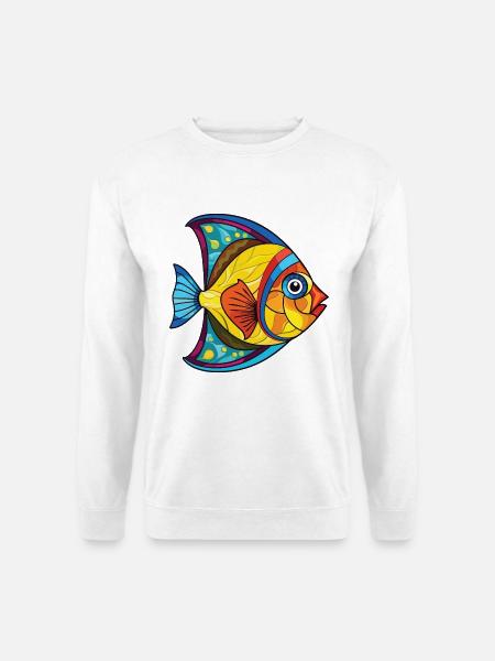 Flunderfisch Bunte Aquarell-Tierkarikatur - Unisex Pullover - Weiß