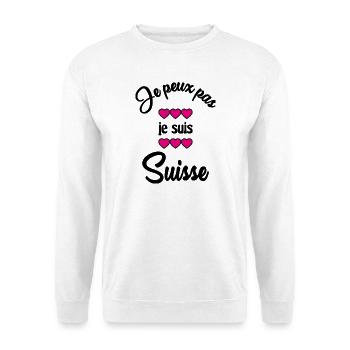 SCHWEIZ. HUMOR. LAND. FLAGGE. GENF. LAUSANNE - Unisex Pullover - Weiß - Vorne - Alina (178cm) & Michal (187cm)
