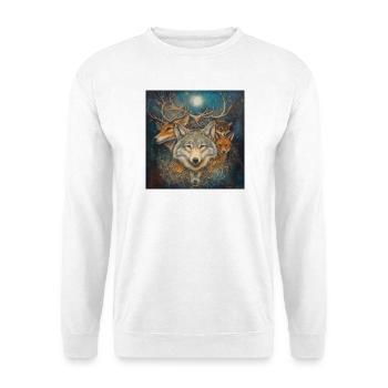 Esoterik Spiritualität Mystik Wolf, Fuchs, Hirsch, - Unisex Pullover - Weiß - Vorne - Alina (178cm) & Michal (187cm)
