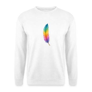 Colorful Feather – Sanfte Kraft in Regenbogenfarbe - Unisex Pullover - Weiß - Vorne - Alina (178cm) & Michal (187cm)