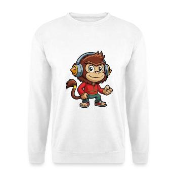 Affe Lustige Zeichentrickfigur Kopfhörer Musik - Unisex Pullover - Weiß - Vorne