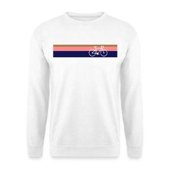 Rennrad - Retro - 3 farbiger Hintergrund - Unisex Pullover - Weiß - Vorne - Alina (178cm) & Michal (187cm)