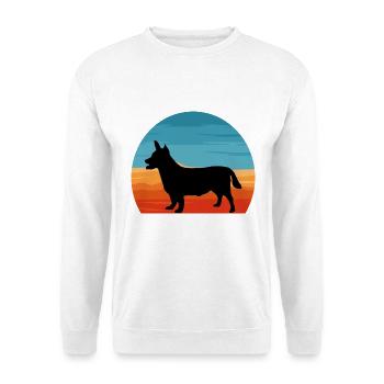 Lancashire Heeler Hund Liebe Silhouette Retro Sonnenuntergang - Unisex Pullover - Weiß - Vorne - Alina (178cm) & Michal (187cm)
