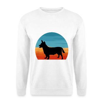 Lancashire Heeler Hund Liebe Silhouette Retro Sonnenuntergang - Unisex Pullover - Weiß - Vorne - Alina (178cm) & Michal (187cm)