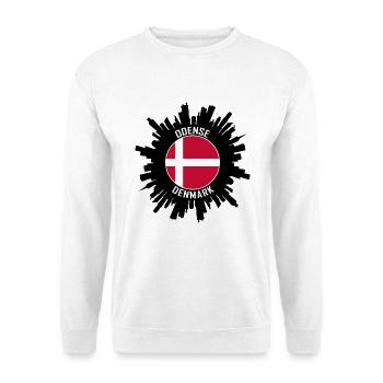 Odense Skyline Dänemark Flagge Reise-Souvenir - Unisex Pullover - Weiß - Vorne - Alina (178cm) & Michal (187cm)