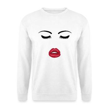 Gesicht mit roten Lippen - Wimpern und Kussmund - Unisex Pullover - Weiß - Vorne - Alina (178cm) & Michal (187cm)