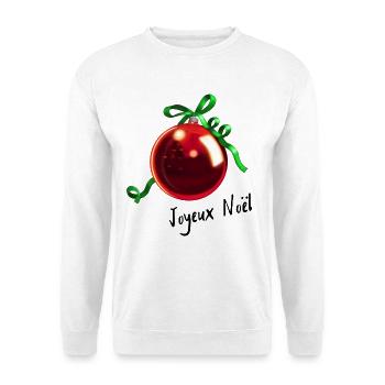 Joyeux Noël - Rote Christbaumkugel mit Schleife - Unisex Pullover - Weiß - Vorne - Alina (178cm) & Michal (187cm)
