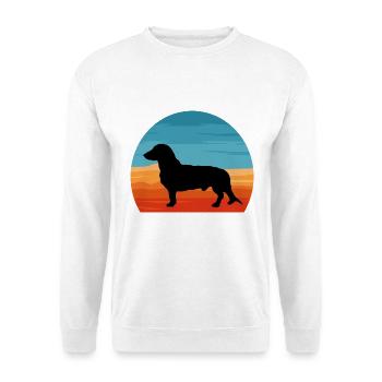 Westfälische Dachsbracke Hundesilhouette Retro Sonne - Unisex Pullover - Weiß - Vorne - Alina (178cm) & Michal (187cm)