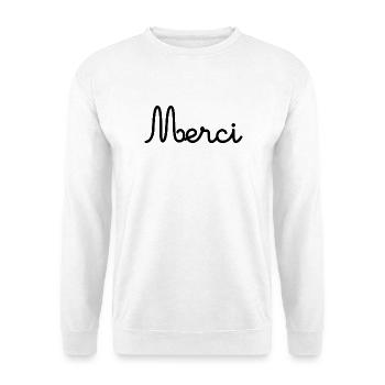 VIELEN DANK. DANKE. VIELEN DANK. JAHRESTAG. GEBURT. - Unisex Pullover - Weiß - Vorne - Alina (178cm) & Michal (187cm)
