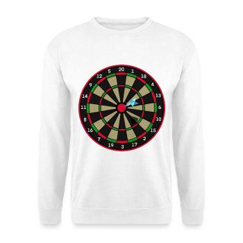 Dartscheibe mit Pfeil im Bullseye - Unisex Pullover - Weiß - Vorne - Alina (178cm) & Michal (187cm)