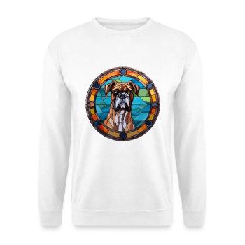 Deutsche Boxer Hund Rasse Bunt Glas Bunt Wate - Unisex Pullover - Weiß - Vorne - Alina (178cm) & Michal (187cm)