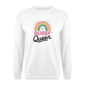 Queef Queen Queefed Humor für Erwachsene Queefing - Unisex Pullover - Weiß - Vorne - Alina (178cm) & Michal (187cm)