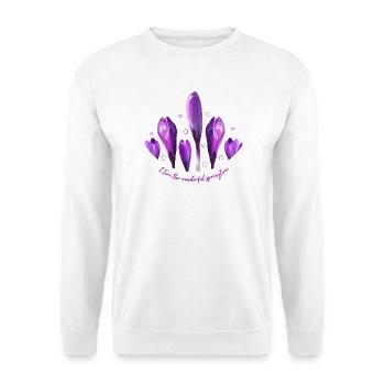 Krokusse Krokus - Unisex Pullover - Weiß - Vorne - Alina (178cm) & Michal (187cm)