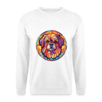 Tibetische Spaniel-Hunderasse Aquarell-Illustration - Unisex Pullover - Weiß - Vorne - Alina (178cm) & Michal (187cm)