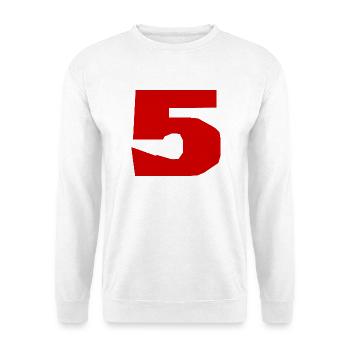 5. 5 JAHRE. 5-JÄHRIGES JUBILÄUM. 5-JÄHRIGES JUBILÄUM. 5. - Unisex Pullover - Weiß - Vorne - Alina (178cm) & Michal (187cm)