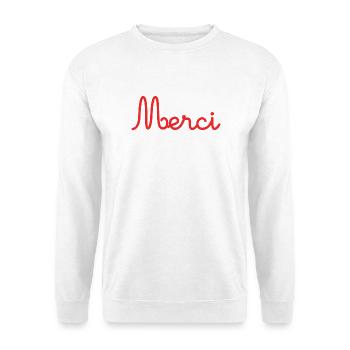 VIELEN DANK. DANKE. VIELEN DANK. JAHRESTAG. GEBURT. - Unisex Pullover - Weiß - Vorne - Alina (178cm) & Michal (187cm)