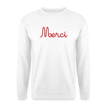 VIELEN DANK. DANKE. VIELEN DANK. JAHRESTAG. GEBURT. - Unisex Pullover - Weiß - Vorne - Alina (178cm) & Michal (187cm)