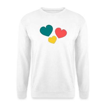 HERZ. HERZ. HERZ. KÜSSEN. SCHMATZEN. KÜSST. - Unisex Pullover - Weiß - Vorne - Alina (178cm) & Michal (187cm)