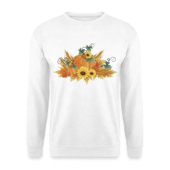 Kürbis Getreide Laub Herbst - Unisex Pullover - Weiß - Vorne - Alina (178cm) & Michal (187cm)