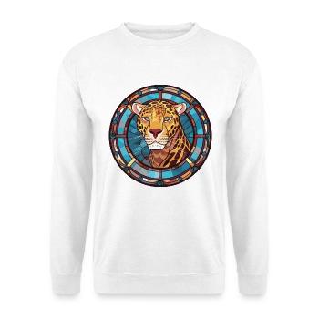 Jaguar Buntes Aquarell Tier Haustier Illustration - Unisex Pullover - Weiß - Vorne - Alina (178cm) & Michal (187cm)