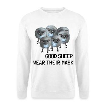 Good Sheep wear their Mask - Herde mit Mundschutz - Unisex Pullover - Weiß - Vorne - Alina (178cm) & Michal (187cm)