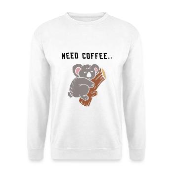 Kaffee Spruch Koalabär - Unisex Pullover - Weiß - Vorne - Alina (178cm) & Michal (187cm)