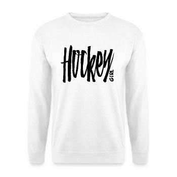 Hockey Girl tolles Geschenk für Spielerin und Fans - Unisex Pullover - Weiß - Vorne - Alina (178cm) & Michal (187cm)