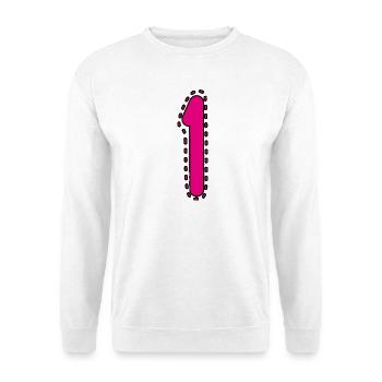 1. 1 JAHR. 1. JAHRESTAG. 1 JAHR GEBURTSTAG - Unisex Pullover - Weiß - Vorne - Alina (178cm) & Michal (187cm)