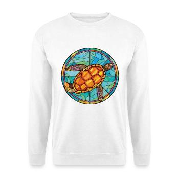 Bunte Aquarell-Tierhaustierillustration der Schildkröte - Unisex Pullover - Weiß - Vorne - Alina (178cm) & Michal (187cm)
