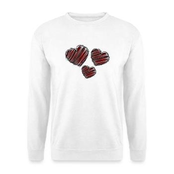 HERZ. HERZ. HERZ. KÜSSEN. SCHMATZEN. KÜSST. - Unisex Pullover - Weiß - Vorne - Alina (178cm) & Michal (187cm)