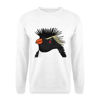 Pinguin mit Haare Felsenpinguin - Unisex Pullover - Weiß - Vorne - Alina (178cm) & Michal (187cm)