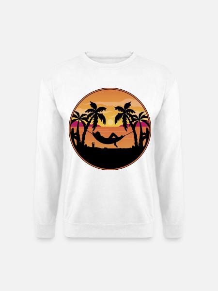Sonnenuntergang am Meer - Palmen mit Hängematte - Unisex Pullover - Weiß