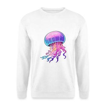Qualle bunte Aquarell-Karikatur Kawaii Anima - Unisex Pullover - Weiß - Vorne - Alina (178cm) & Michal (187cm)