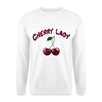 Cherry Lady - Kirschen im Rockabilly Stil - Unisex Pullover - Weiß - Vorne - Alina (178cm) & Michal (187cm)