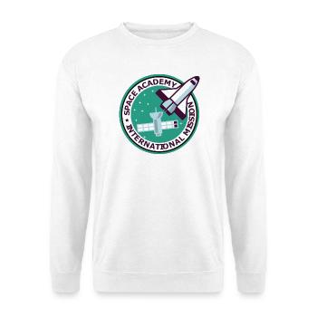 "Vintage Space Academy International" - Unisex Pullover - Weiß - Vorne - Alina (178cm) & Michal (187cm)