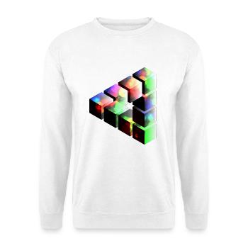 Kuben Lichtspiel Farbrauschen - Unisex Pullover - Weiß - Vorne - Alina (178cm) & Michal (187cm)