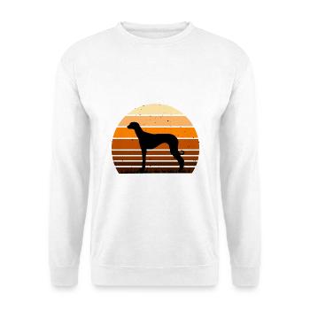 Alte kroatische Windhund Hund Silhouette Retro Sonne - Unisex Pullover - Weiß - Vorne - Alina (178cm) & Michal (187cm)