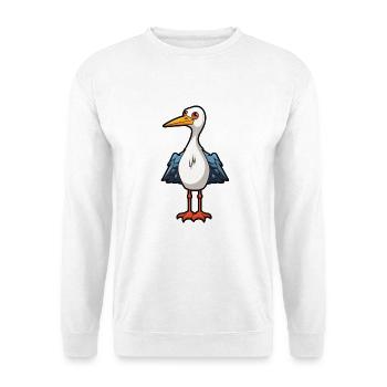 Kranich-Karikatur-Kawaii-Aquarell-Illustration - Unisex Pullover - Weiß - Vorne - Alina (178cm) & Michal (187cm)