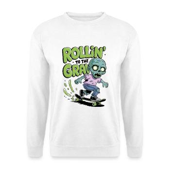 Rollin zum Grab - Unisex Pullover - Weiß - Vorne - Alina (178cm) & Michal (187cm)